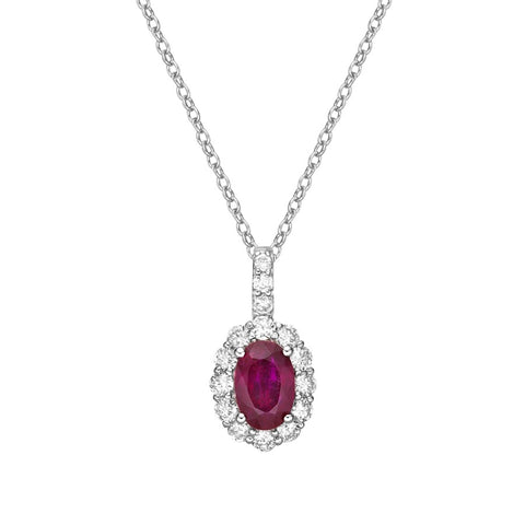10kt White Gold Ruby And Diamond Halo Pendant
