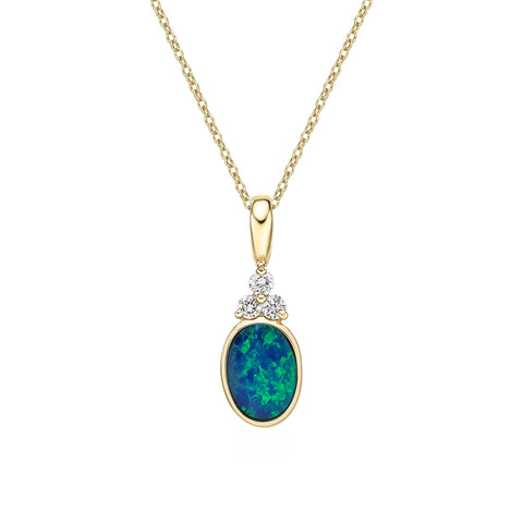 10kt Yellow Gold Oval Australian Opal And Diamond Pendant