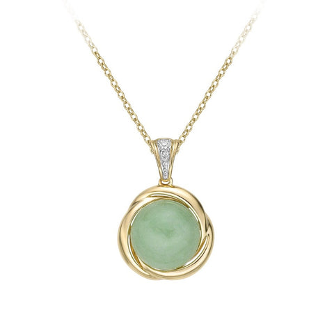 10kt Yellow Gold Jade And Diamond Pendant