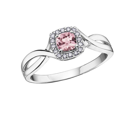 10kt White Gold Pink Tourmaline And Diamond Ring