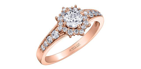 14kt Rose Gold 0.84cttw Canadian Halo Diamond Engagement Ring