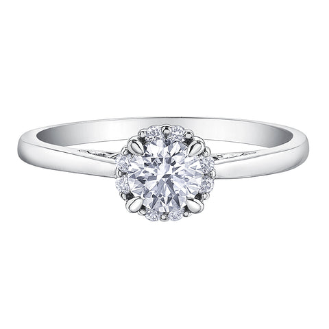 18kt White Gold Round 0.58cttw Canadian Diamond Halo Engagement Ring