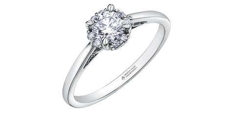 18kt White Gold Round 0.58cttw Canadian Diamond Halo Engagement Ring