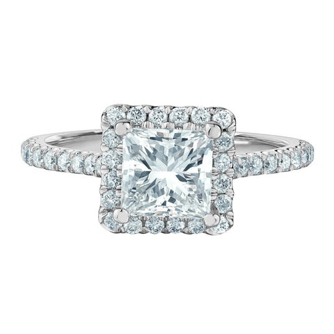 14kt White Gold 1.91cttw Lab-Grown Princess Cut Diamond Halo Engagement Ring