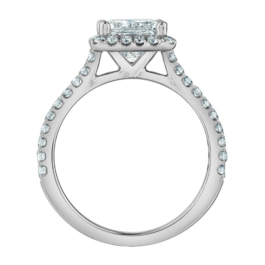 14K White Gold Cushion Cut Diamond Halo Engagement Ring