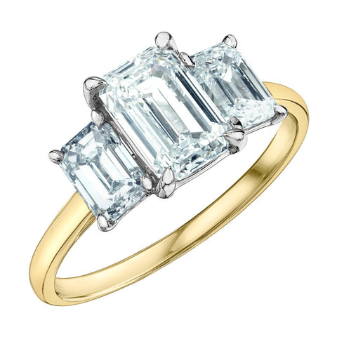 14kt Yellow Gold 2.52cttw Lab-Grown Three-Across Emerald Diamond Engagement Ring