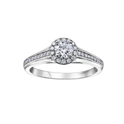 14kt White Gold Round Halo Canadian Diamond Engagement Ring