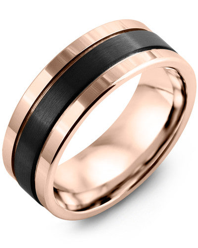 Men's Black Ceramic Triple Band Effect Wedding Ring