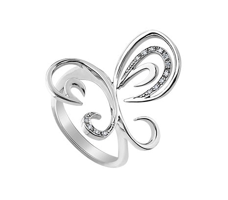 Sterling Silver And Diamond Butterfly Ring