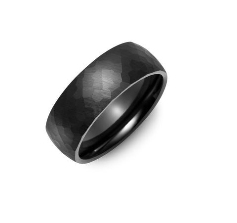 Wide Dome Black Ceramic Hammer Wedding Ring