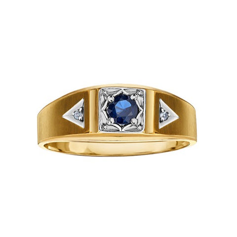 10kt Yellow Gold Blue Sapphire and Diamond Men's Ring