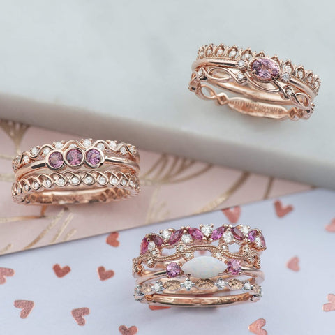 10kt Rose Gold and Pink Topaz and Opal Stackable Ring
