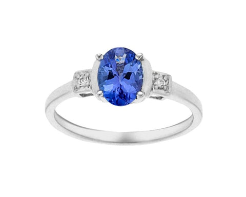 10kt White Gold Oval Tanzanite and Diamond Ring