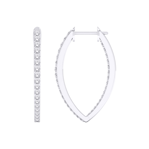 10kt White Gold 0.50cttw In And Out Diamond Triangle Hoop Earrings
