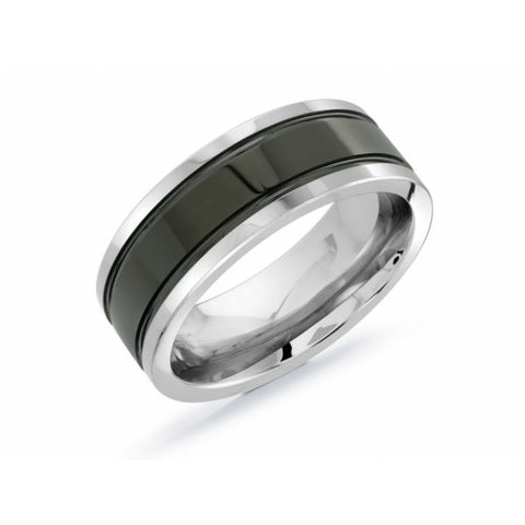 Black and Grey Polished Tungsten Wedding Ring