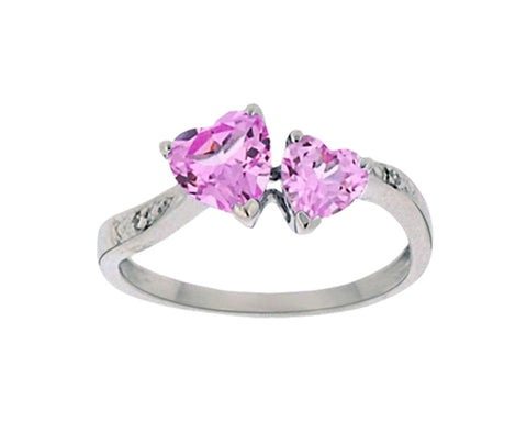 10kt White Gold Created Pink Sapphire Heart Ring