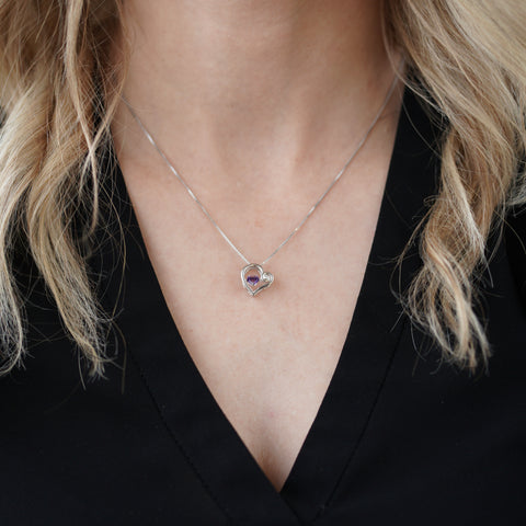 Sterling Silver Amethyst And Diamond Heart Pendant