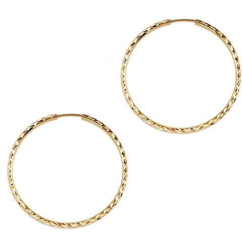 10kt Yellow Gold 30mm Diamond Cut Sleeper Earrings