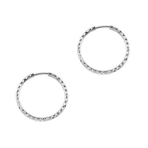 10kt White Gold 24mm Diamond Cut Sleeper Earrings