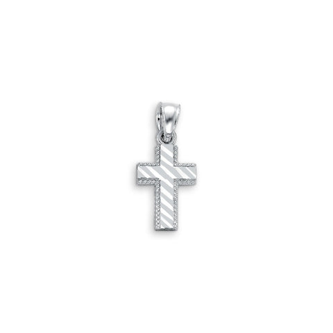10kt White Gold Cross With Milled Edges