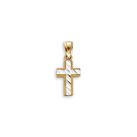 10kt White And Yellow Gold Cross With Milled Edges