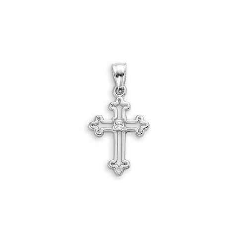 10kt White Gold Open Cross With Cubic Zirconia