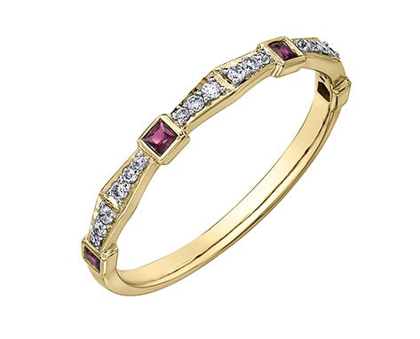 10kt Yellow Gold Ruby And Diamond Stackable Ring