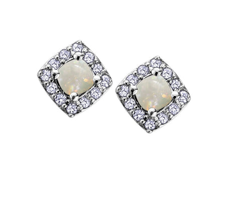 10kt White Gold Opal And Diamond Stud Earrings