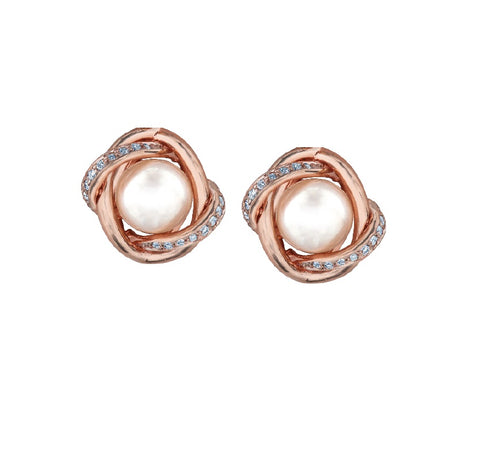 10kt Rose Gold Pearl and Diamond Earrings