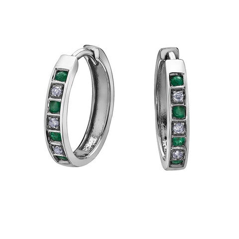 10kt White Gold Emerald and Diamond Earrings