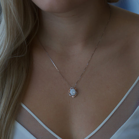 10kt Rose Gold Opal and Diamond Pendant