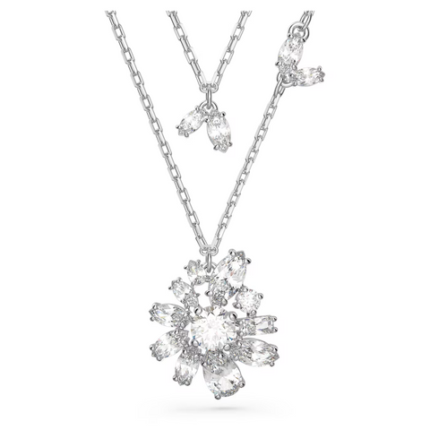Gema Layered Necklace Mixed Cuts, Flower, White, Rhodium Plated
