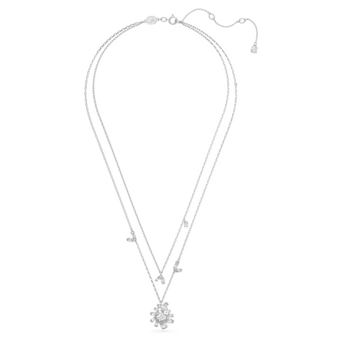 Gema Layered Necklace Mixed Cuts, Flower, White, Rhodium Plated