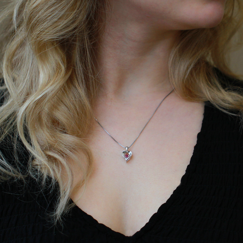 Sterling Silver Created Sapphire Heart Pendant
