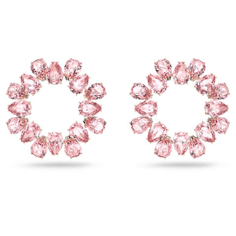 Swarovski Millenia hoop earrings Pear cut crystals, Pink, Rose-gold tone plated