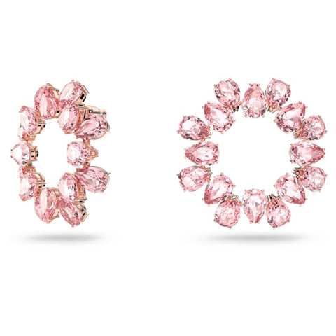 Millenia hoop earrings Pear cut crystals, Pink, Rose-gold tone plated