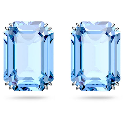 Swarovski Millenia Stud Earrings Octagon cut crystals, Blue, Rhodium plated