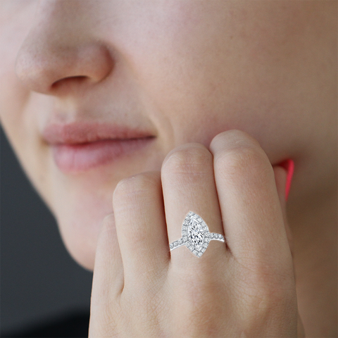 14kt White Gold 1.21cttw Marquise Diamond Halo Engagement Ring