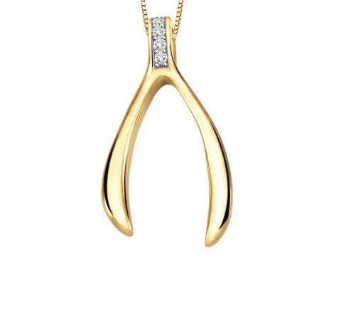 10kt Yellow Gold Diamond Wishbone Pendant