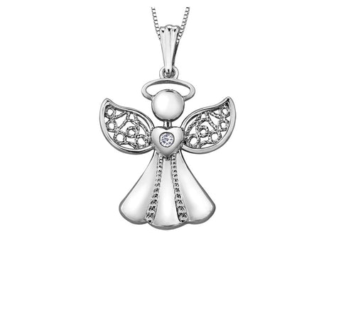 10kt White Gold Diamond Angel Pendant