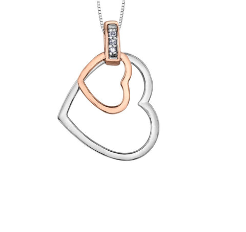 10kt White And Rose Gold Diamond Double Heart Pendant