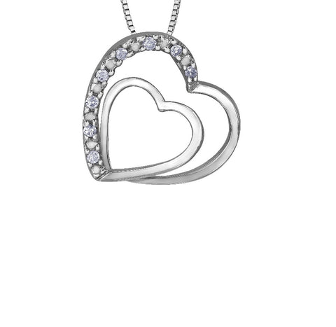 10kt White Gold Diamond Double Heart Pendant