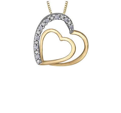 10kt Yellow Gold Diamond Double Heart Pendant