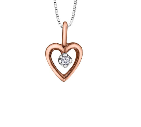 10kt Two Toned Gold Solitaire Diamond Heart Pendant