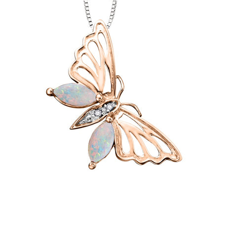 10KT Rose Gold Opal Butterfly Pendant