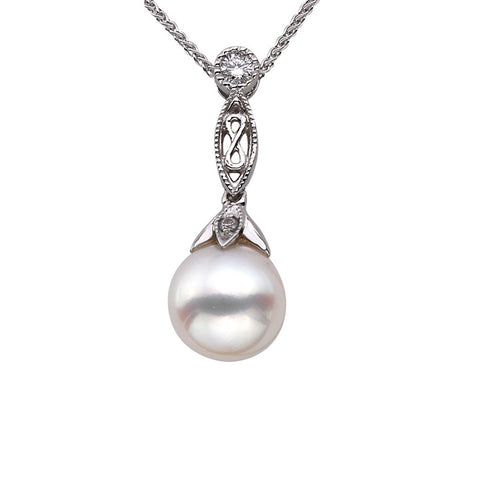 14kt White Gold Pearl and Diamond Infinity Pendant
