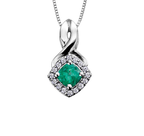 10kt White Gold Emerald And Diamond Pendant