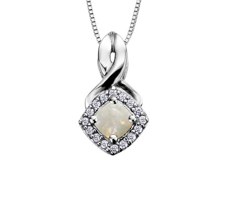 10kt White Gold Opal And Diamond Pendant