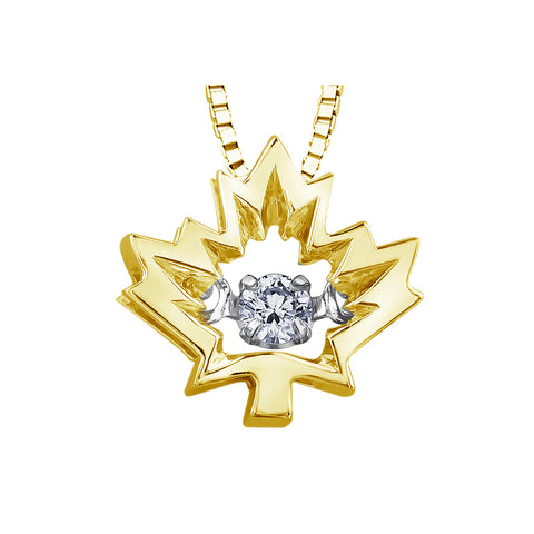 10kt Yellow Gold Maple Leaf Pulse Pendant With Canadian Diamond