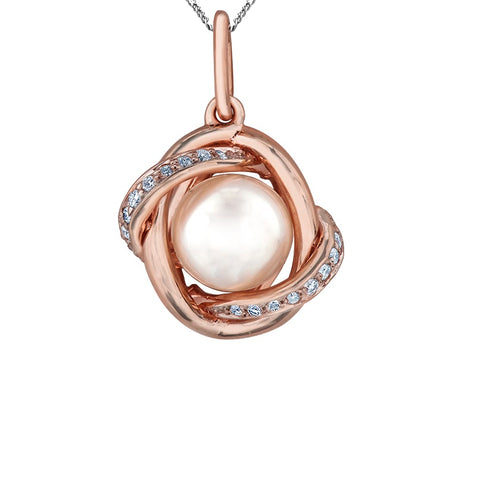 10kt Rose Gold Pearl and Diamond Pendant